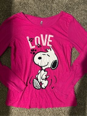 Pink Snoopy 'LOVE' Graphic Long Sleeve Tee